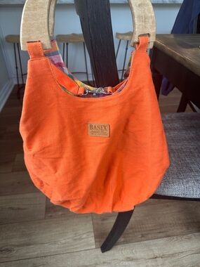 BASIX Orange Canvas Tote with Plaid lining